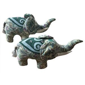 Two elephant paisley cloth decorative colorful elephants. 3” tall, 5”wide.